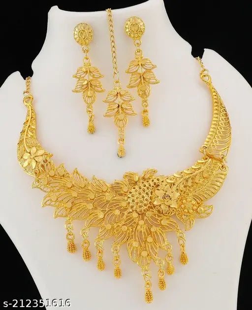 Gilded Radiance: Elevate Your Ethnic Look with the New Trendy Golden Jewellery Set